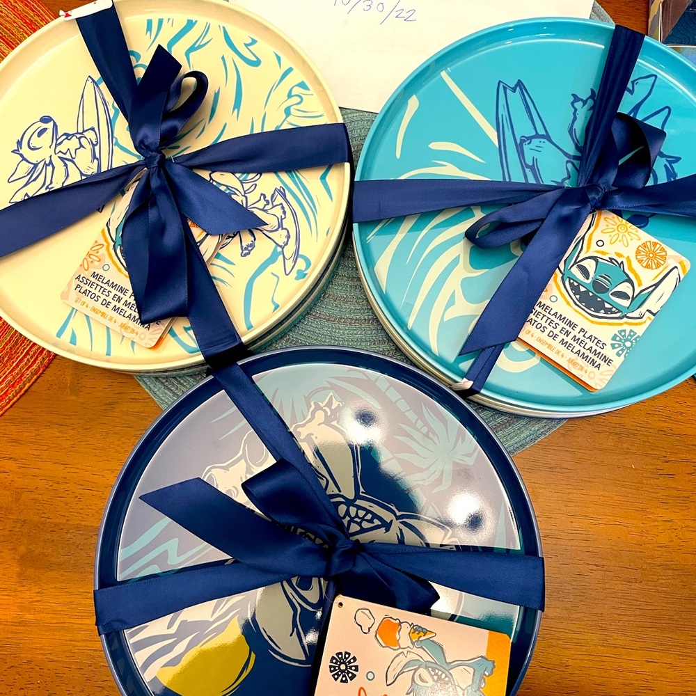 Disney Stitch plates (set of four) thick plastic dishwasher and microwave safe.